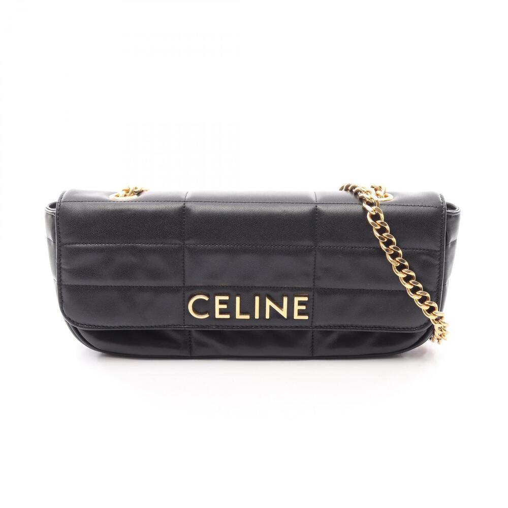 Celine Matelasse Monochrome Shoulder Bag Leather Black